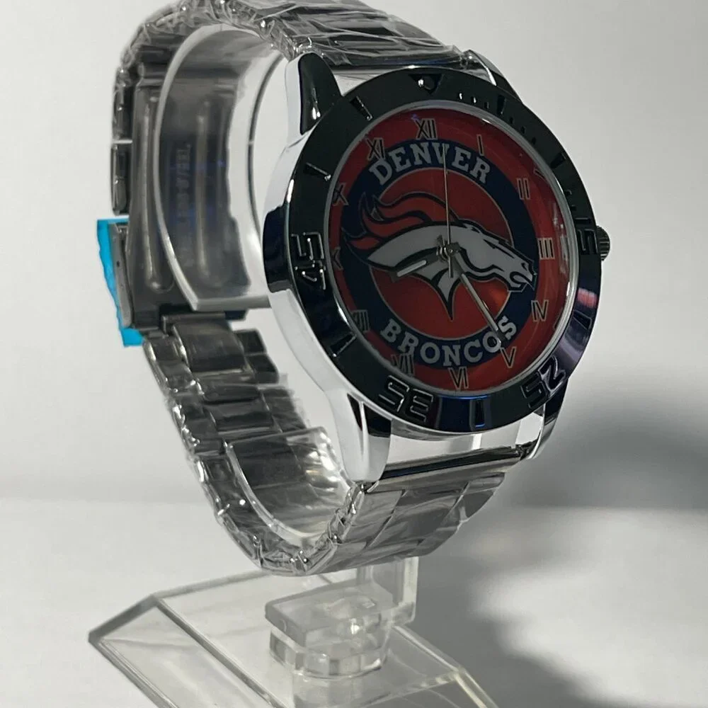 DENVER BRONCOS NFL Team Logo Men's Stainless-Steel Silver Watch NEW